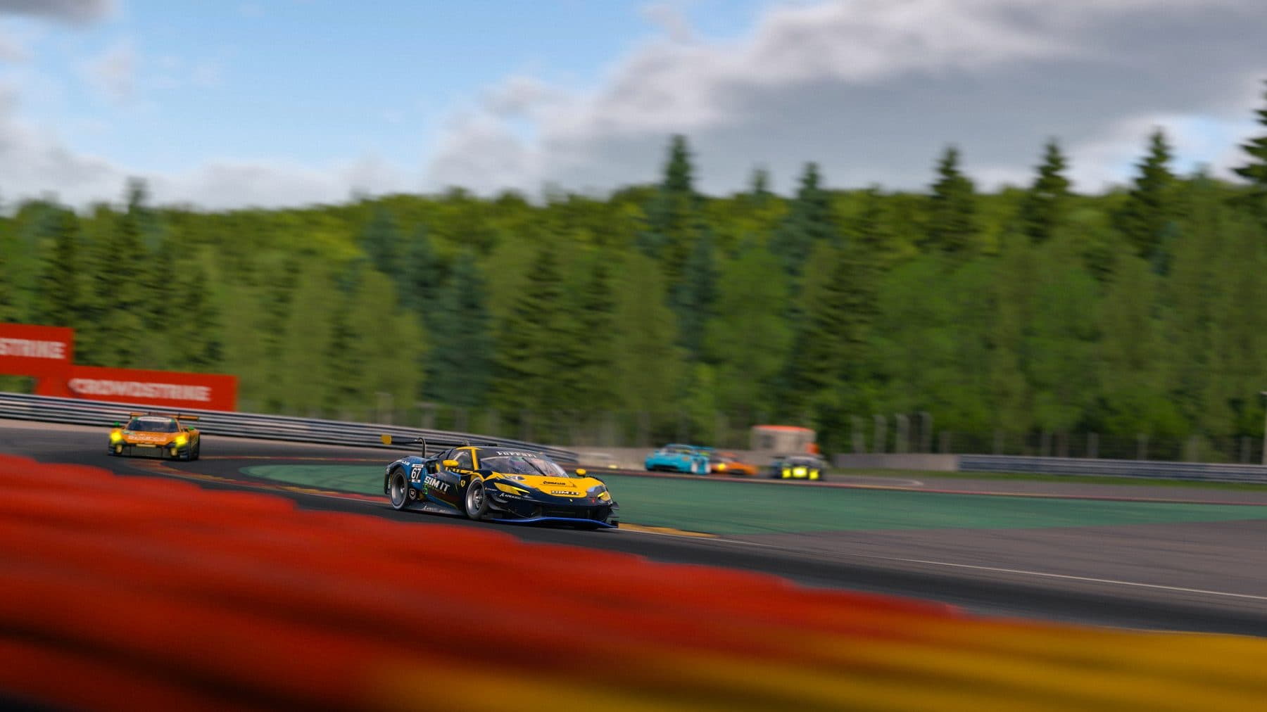 The Sim It car through Eau Rouge at Spa in traffic