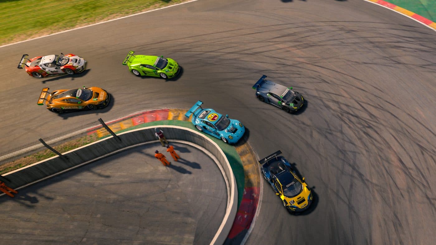 The Sim It car in a multiclass pack at Spa